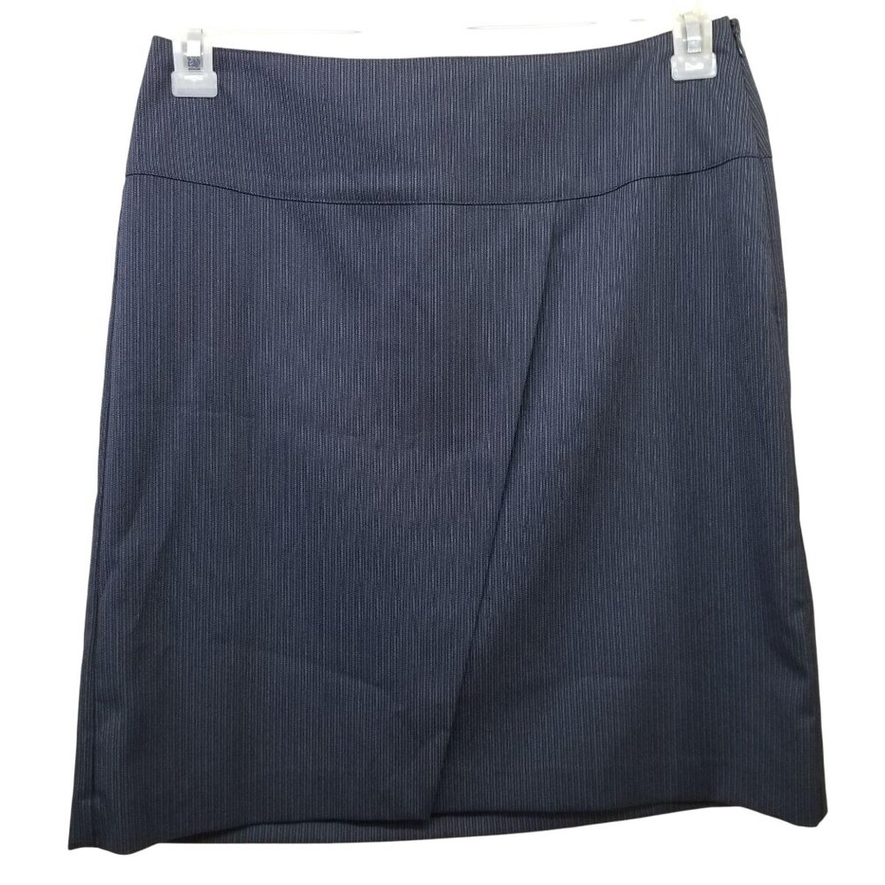 Stile Benetton 6 Blue Pinstripe Pencil Skirt Faux Wrap Career Office Knee Length